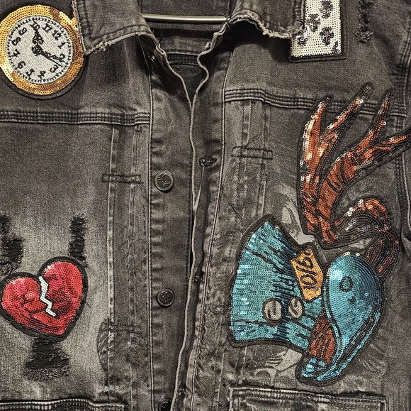 NWT-COTE DE NUITS "Alice in Wonderland/Mad Hatter" Themed  Denim Jean Jacket XL - Picture 7 of 16